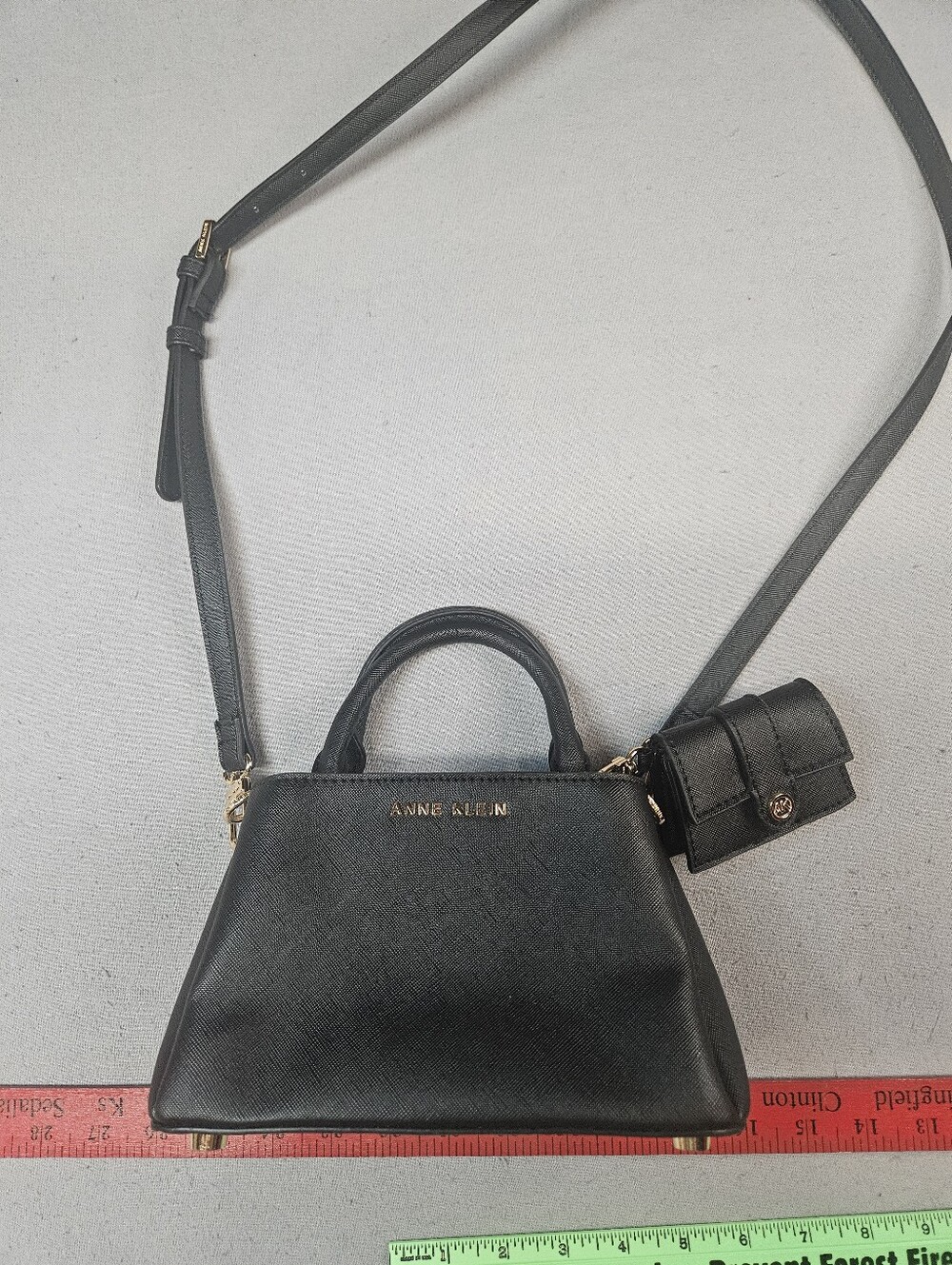 Anne Klein Black Saffiano Satchel with Mini Pouch and Crossbody Strap